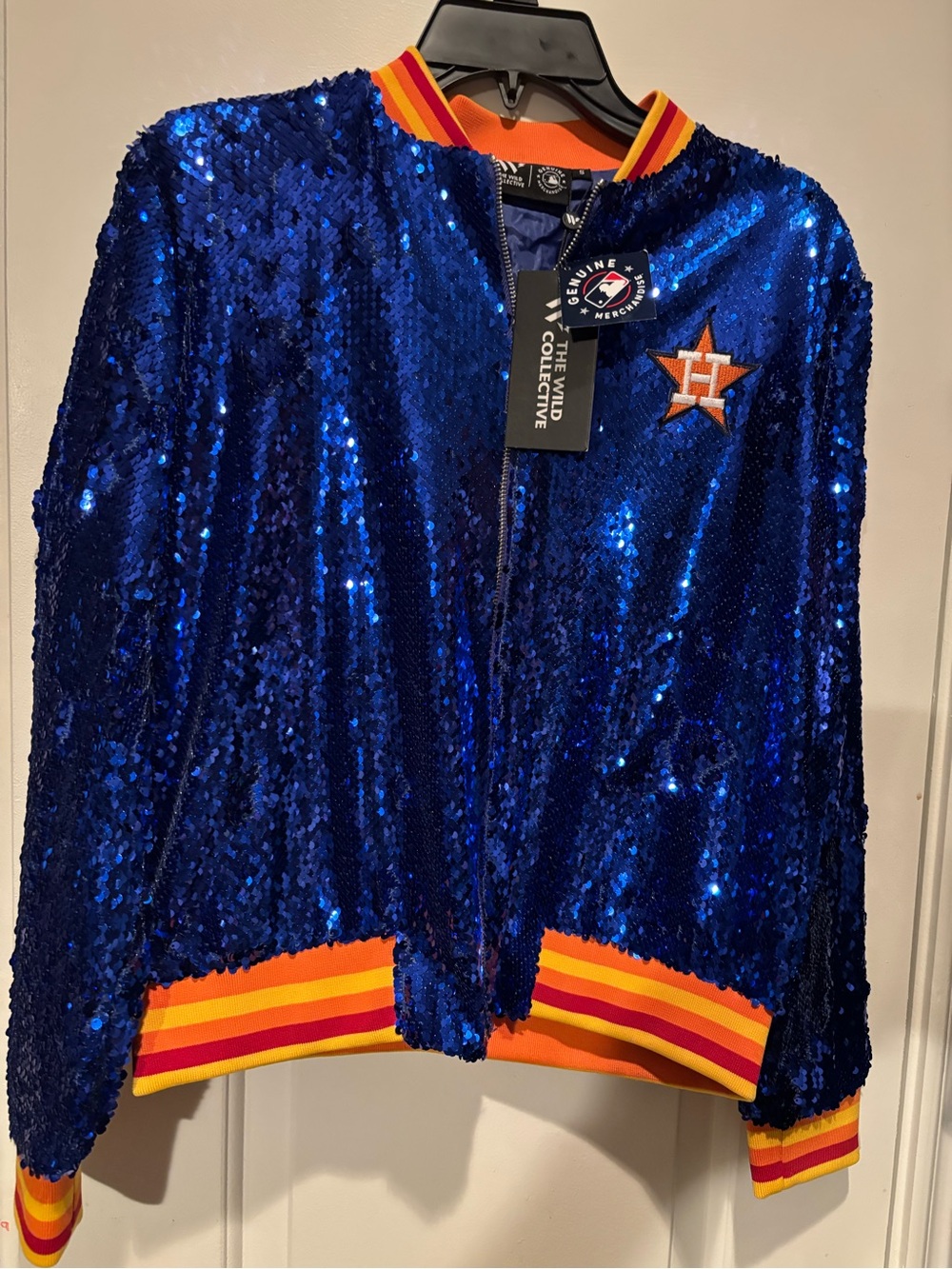 Astros Sequin Bomber Jacket The Wild Collective Women NWT